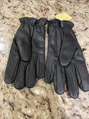 Men's Black Leather Gloves with Elastic Wrist size Small